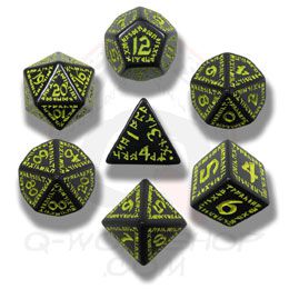 Komplet kości RPG runiczny - Czarno-żółty