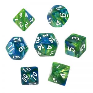 Komplet kości RPG - Dwukolorowe - Niebiesko-zielone